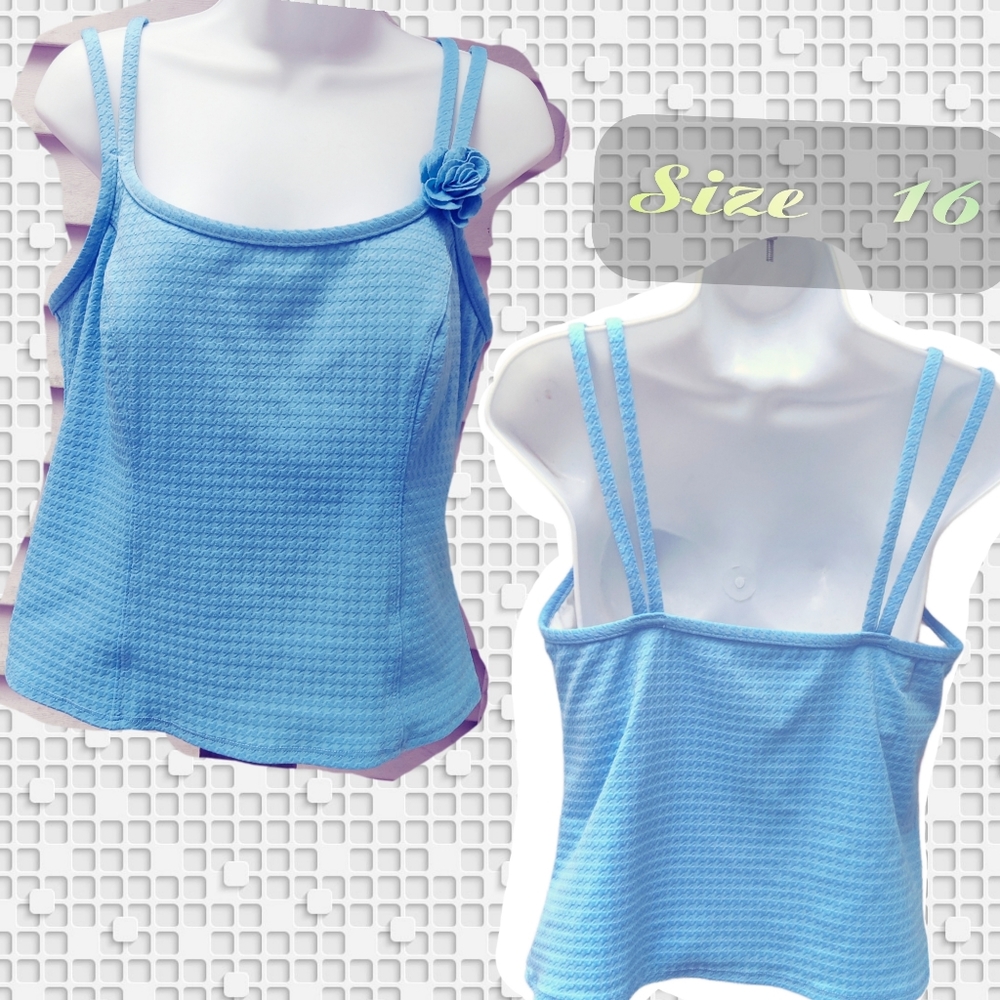 🗺️ Liz Claiborne Rosette Houndstooth Tankini Top w/ built-in bra liner size 16